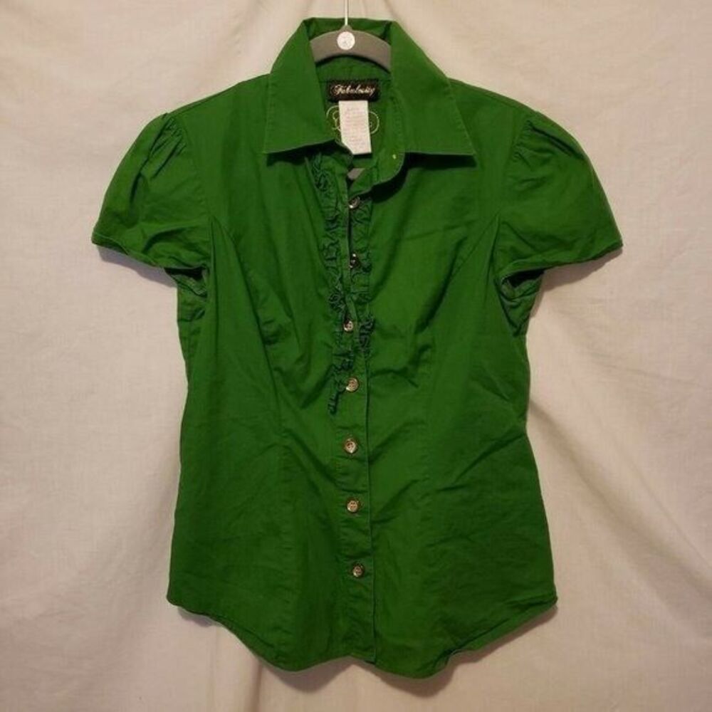 Green Ruffled Button-Down Shirt - Picture 7 of 8